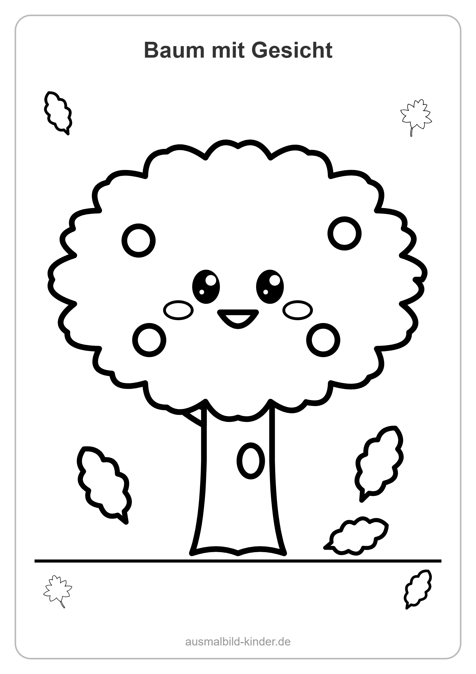 Ausmalbild Baum: fröhlicher Baum mit Gesicht im Herbst für Kinder