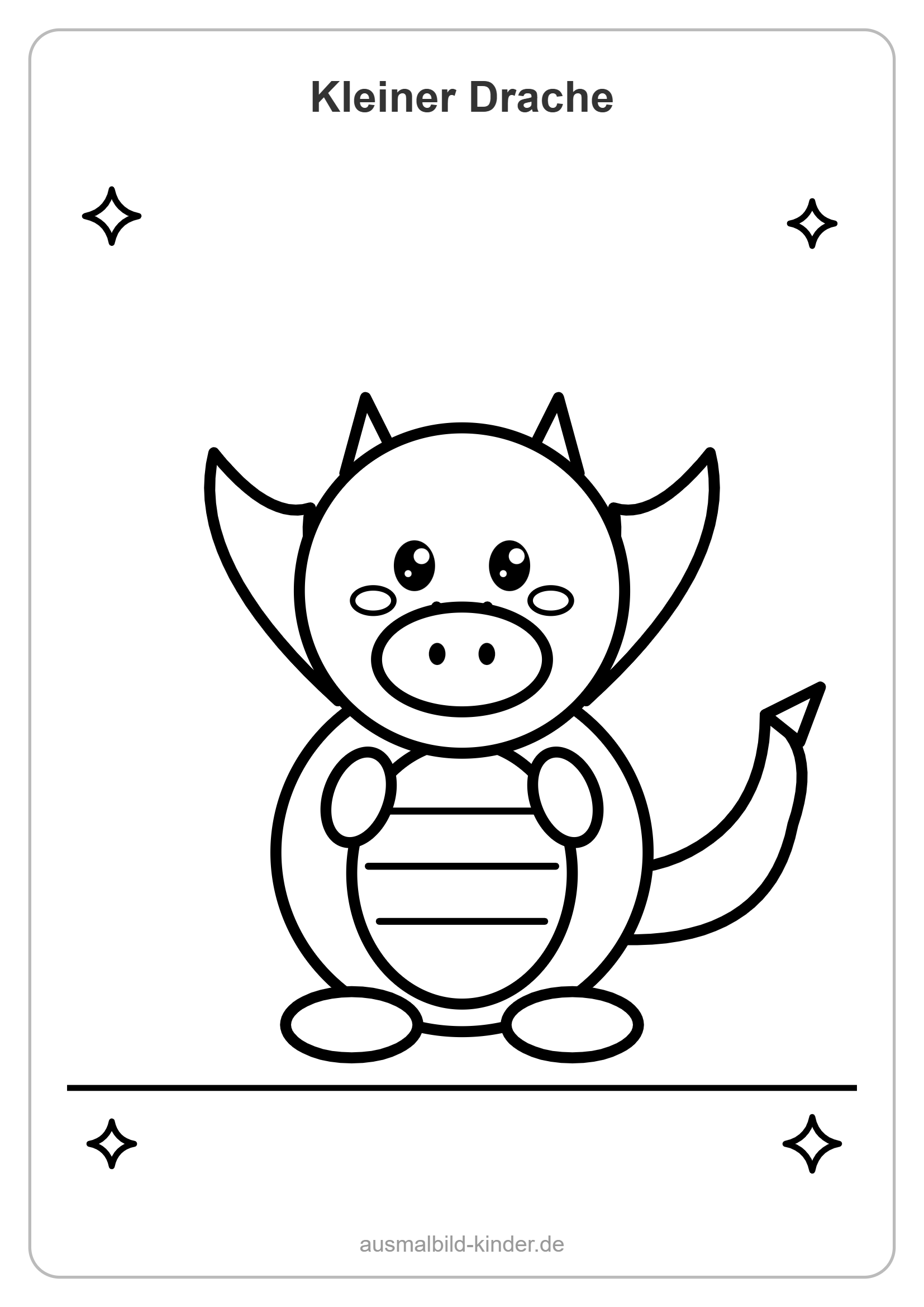 Drache Ausmalbild: kleiner süßer Drache mit Flügeln für Kinder