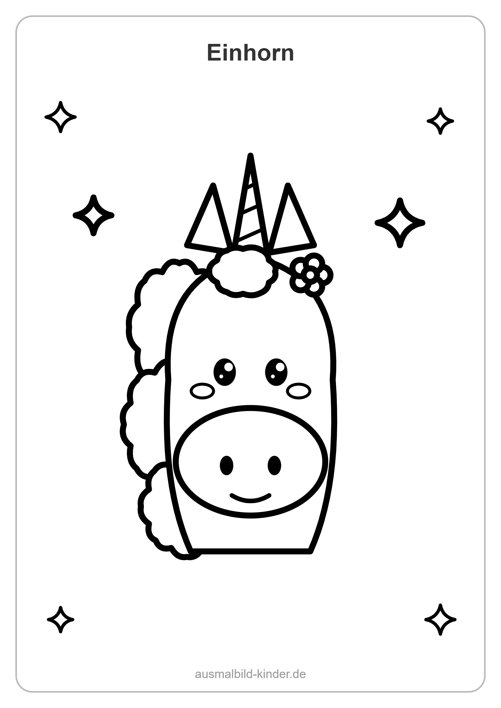 Einhorn Ausmalbild: süßes Einhorn mit Mähne und Blume für Kinder