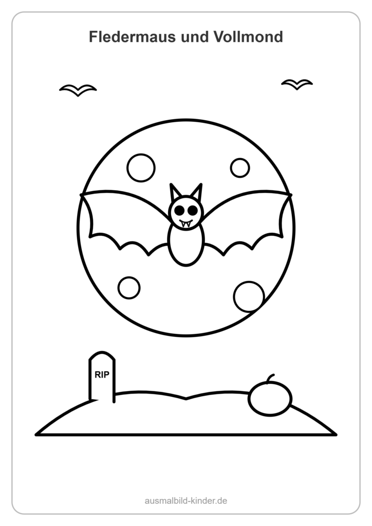 Fledermaus Ausmalbild: Fledermaus vor dem Vollmond zum Ausdrucken