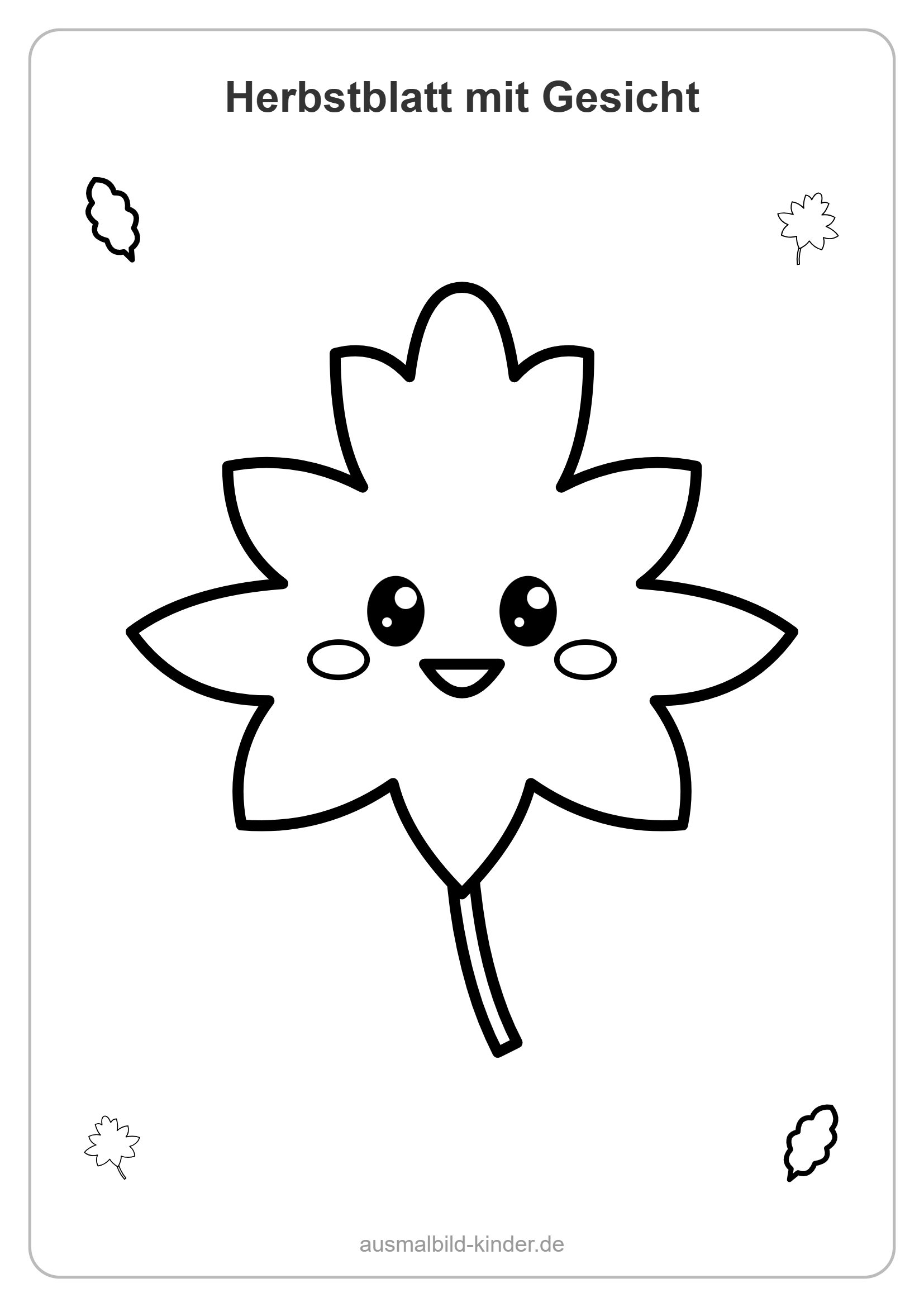 Herbstblatt Ausmalbild: lachendes Ahornblatt mit Gesicht für Kinder