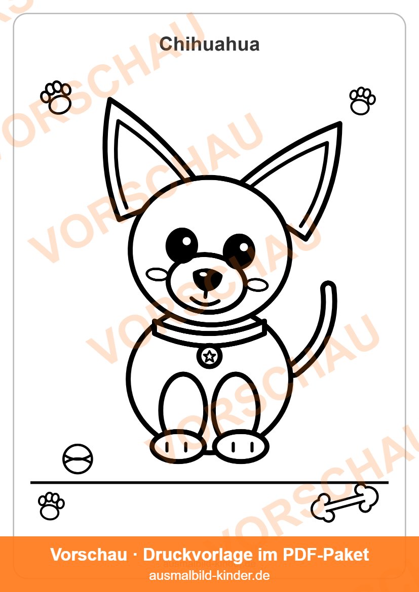 Chihuahua Ausmalbild: süßer Chihuahua-Welpe zum Ausmalen für Kinder (Vorschau)