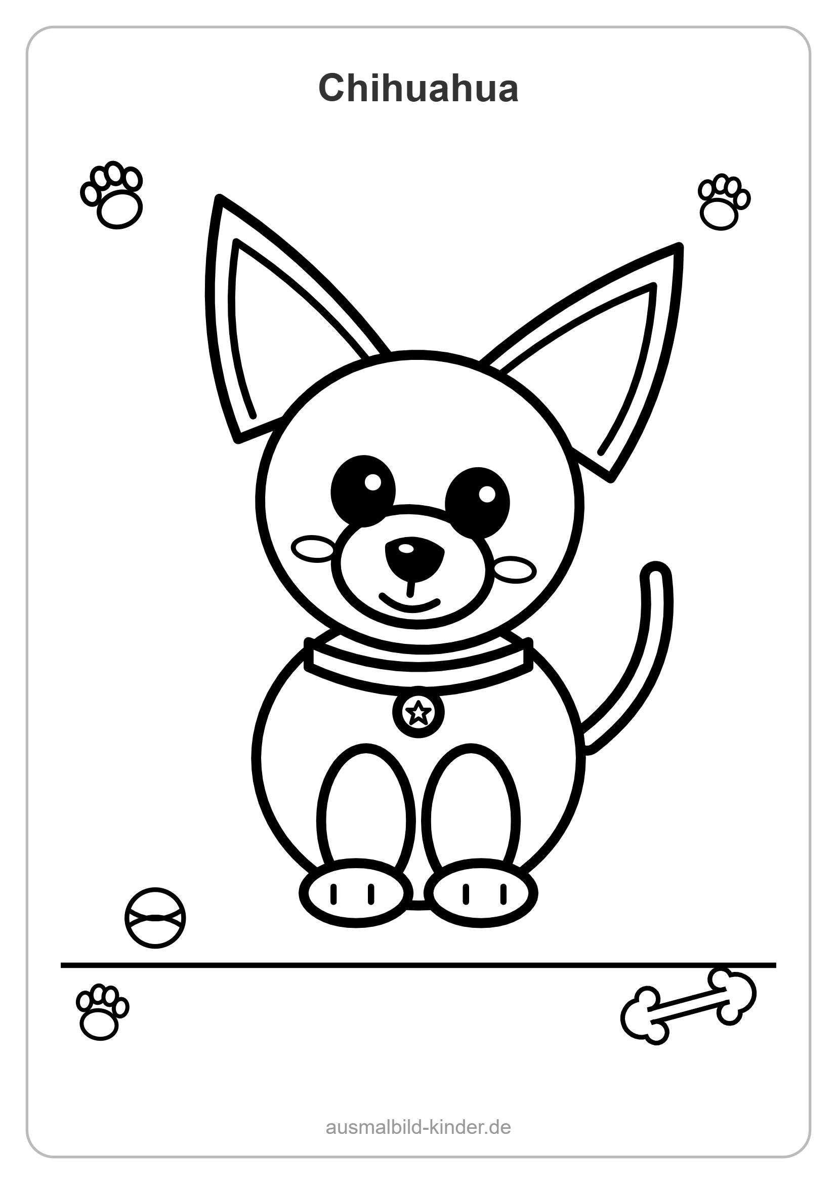 Chihuahua Ausmalbild: süßer Chihuahua-Welpe zum Ausmalen für Kinder