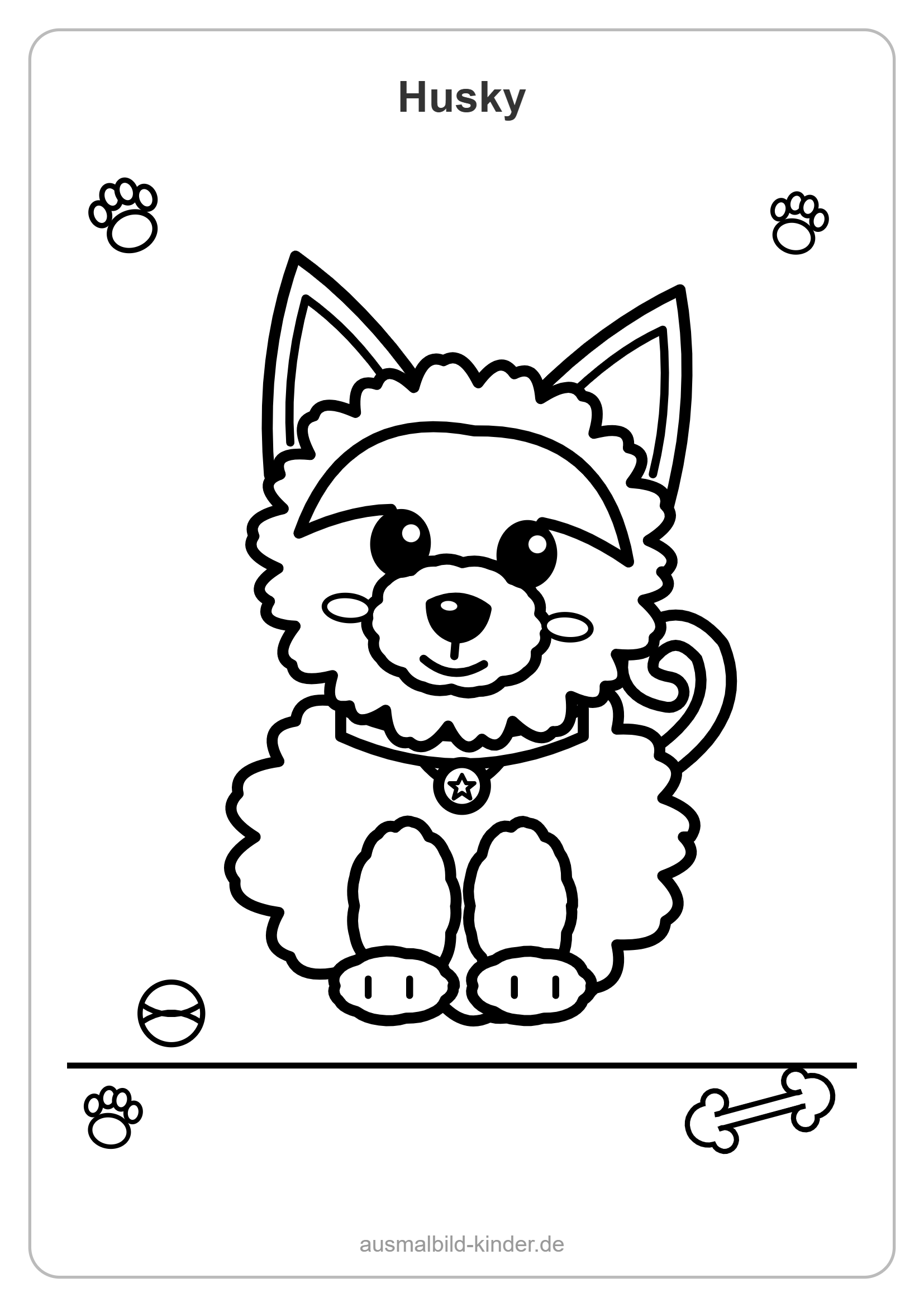 Husky Ausmalbild: süßer Husky-Welpe zum Ausmalen für Kinder