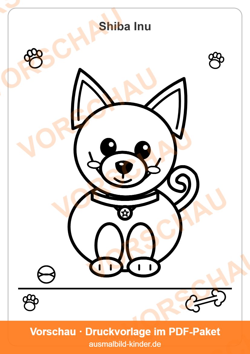 Shiba Inu Ausmalbild: süßer Shiba Inu-Welpe zum Ausmalen für Kinder (Vorschau)