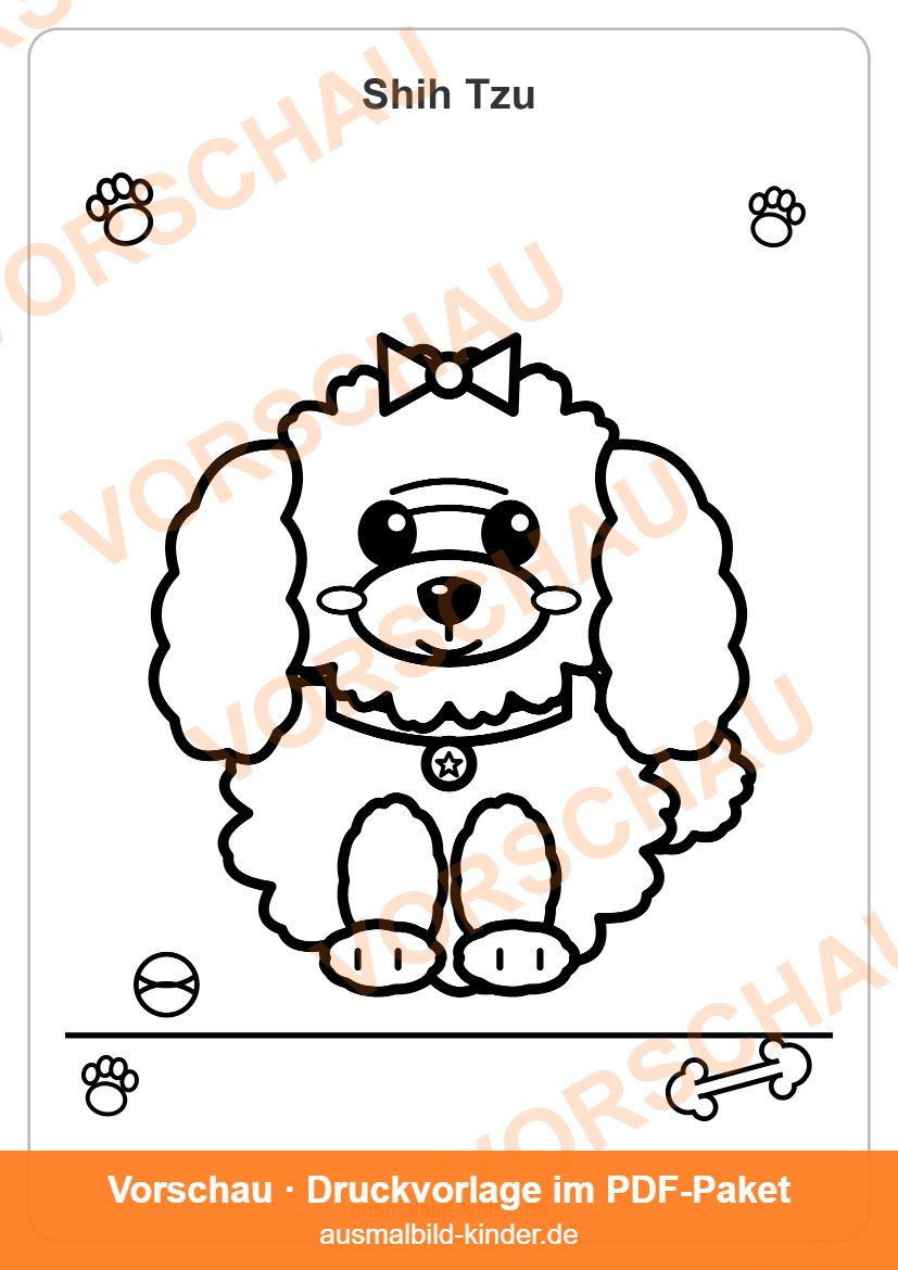 Shih Tzu Ausmalbild: süßer Shih Tzu-Welpe zum Ausmalen für Kinder (Vorschau)