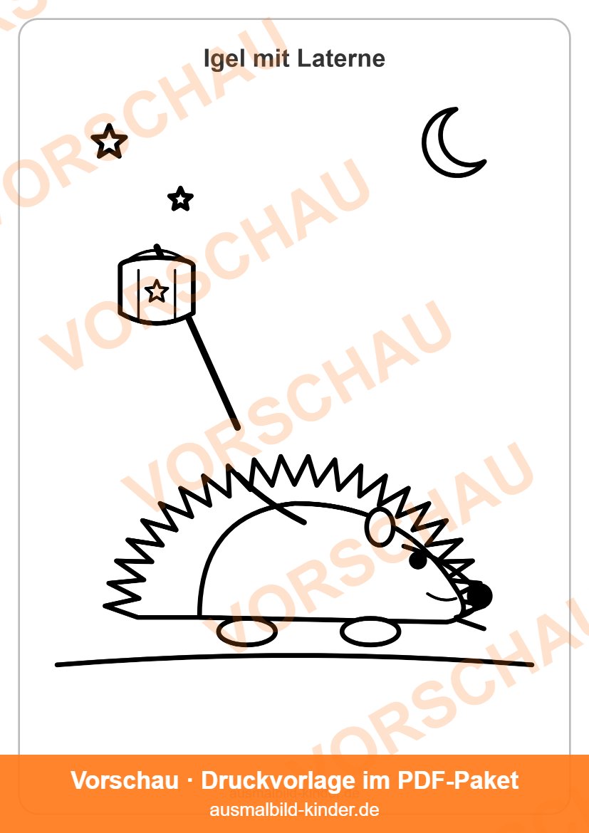 Ausmalbild Igel mit Laterne für Sankt Martin (Vorschau)