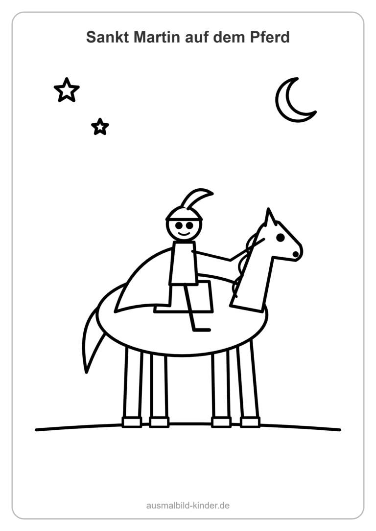 Sankt Martin Ausmalbild: Martin auf dem Pferd mit Mantel zum Ausmalen