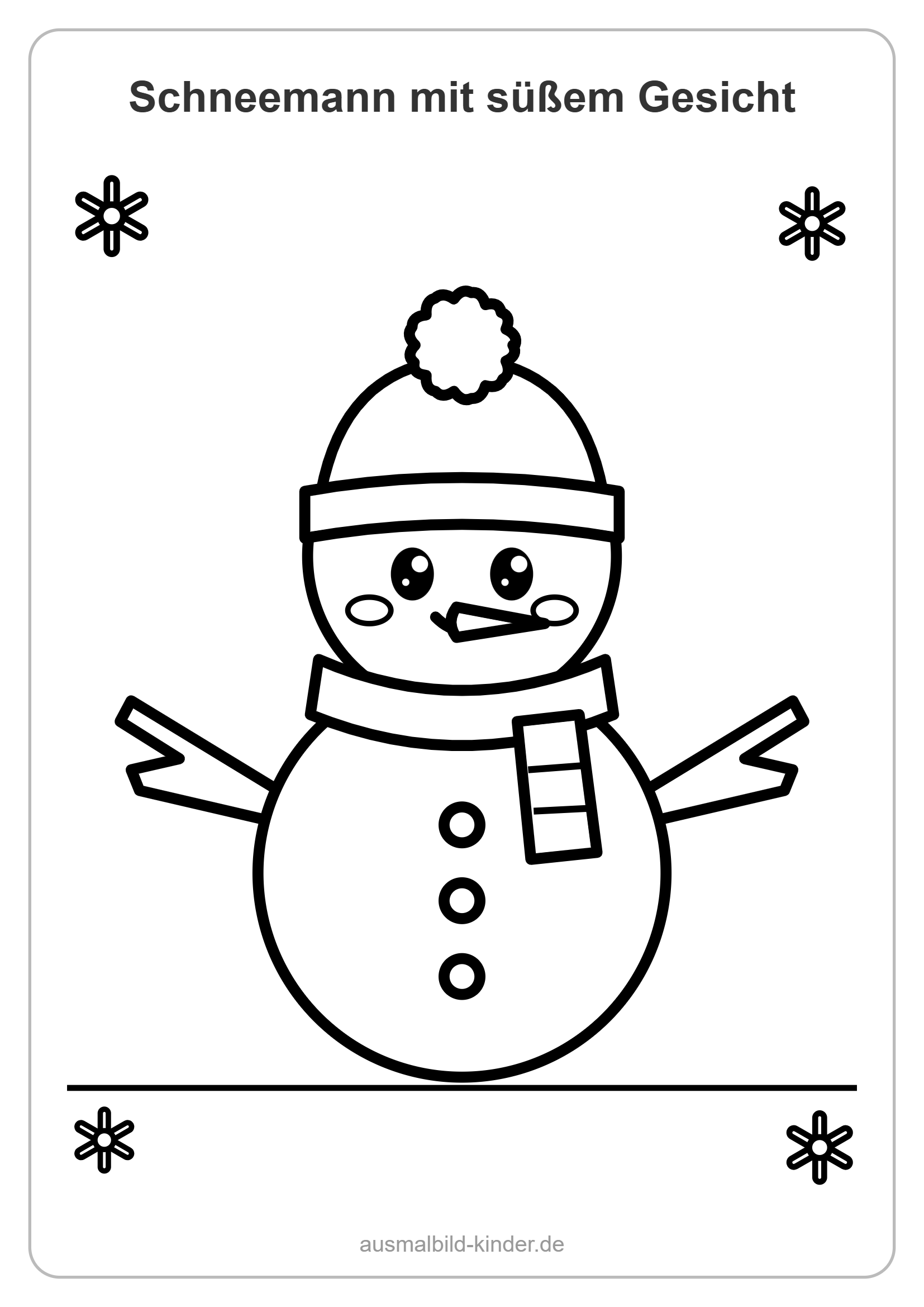 Süßer Schneemann Ausmalbild mit Bommelmütze, Schal und Karottennase