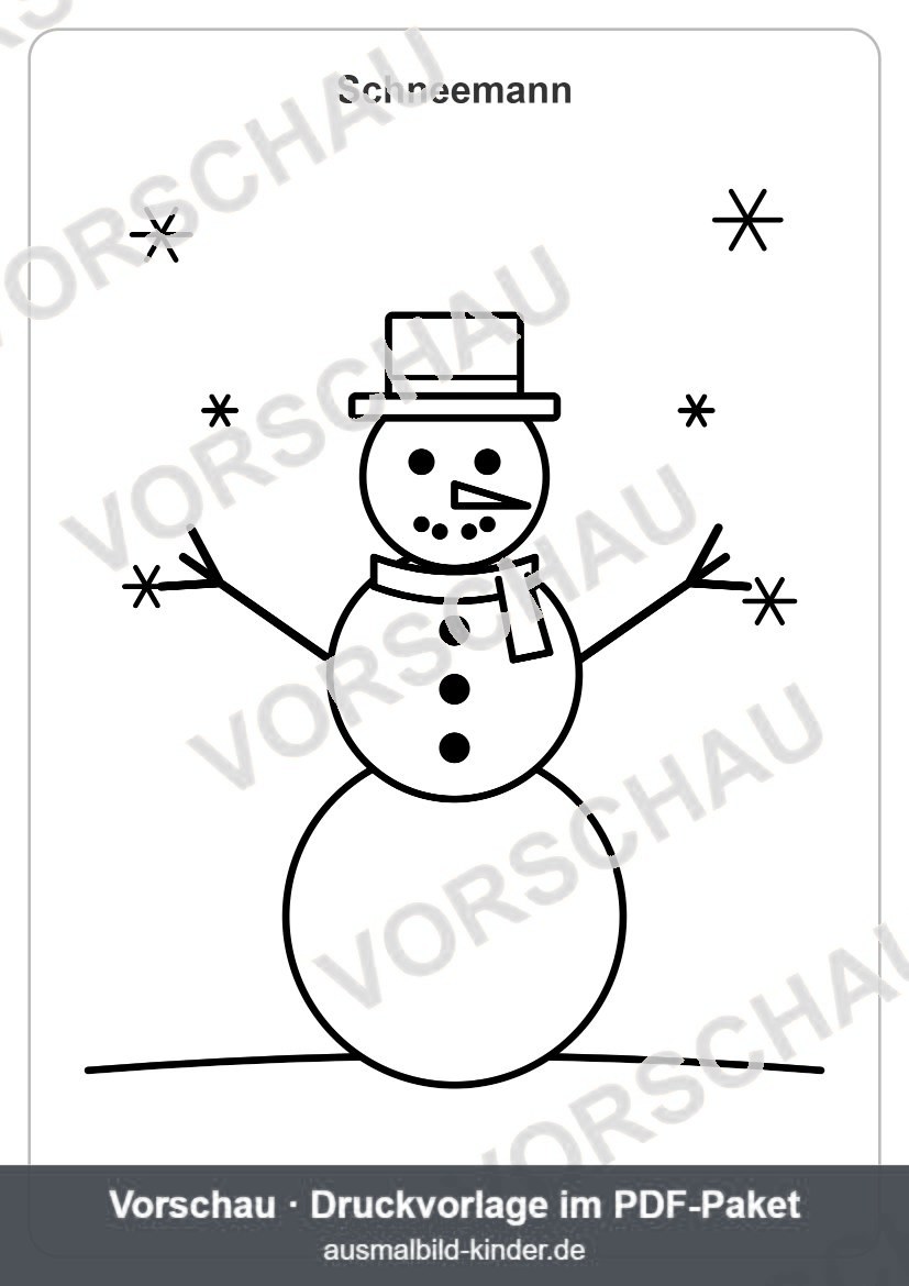 Ausmalbild Schneemann mit Hut, Schal und Karottennase (Vorschau)