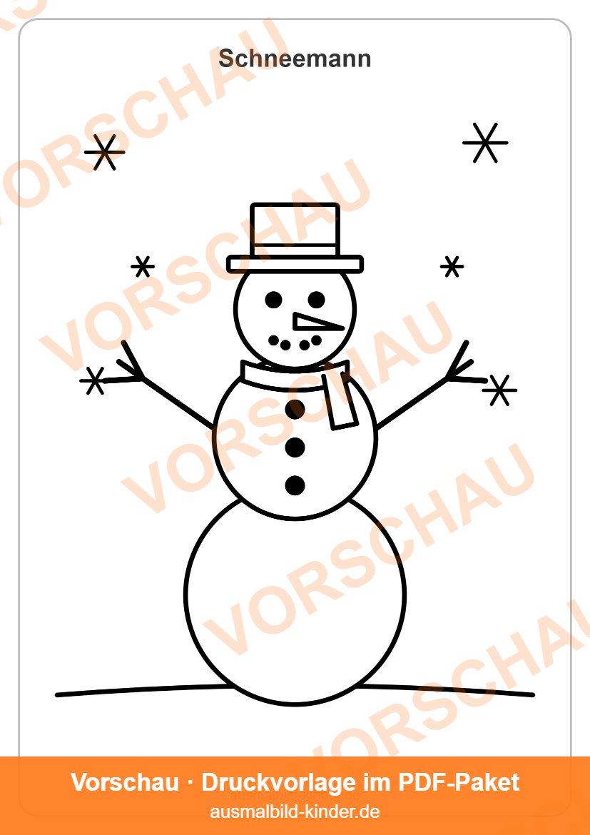 Ausmalbild Schneemann mit Hut, Schal und Karottennase (Vorschau)