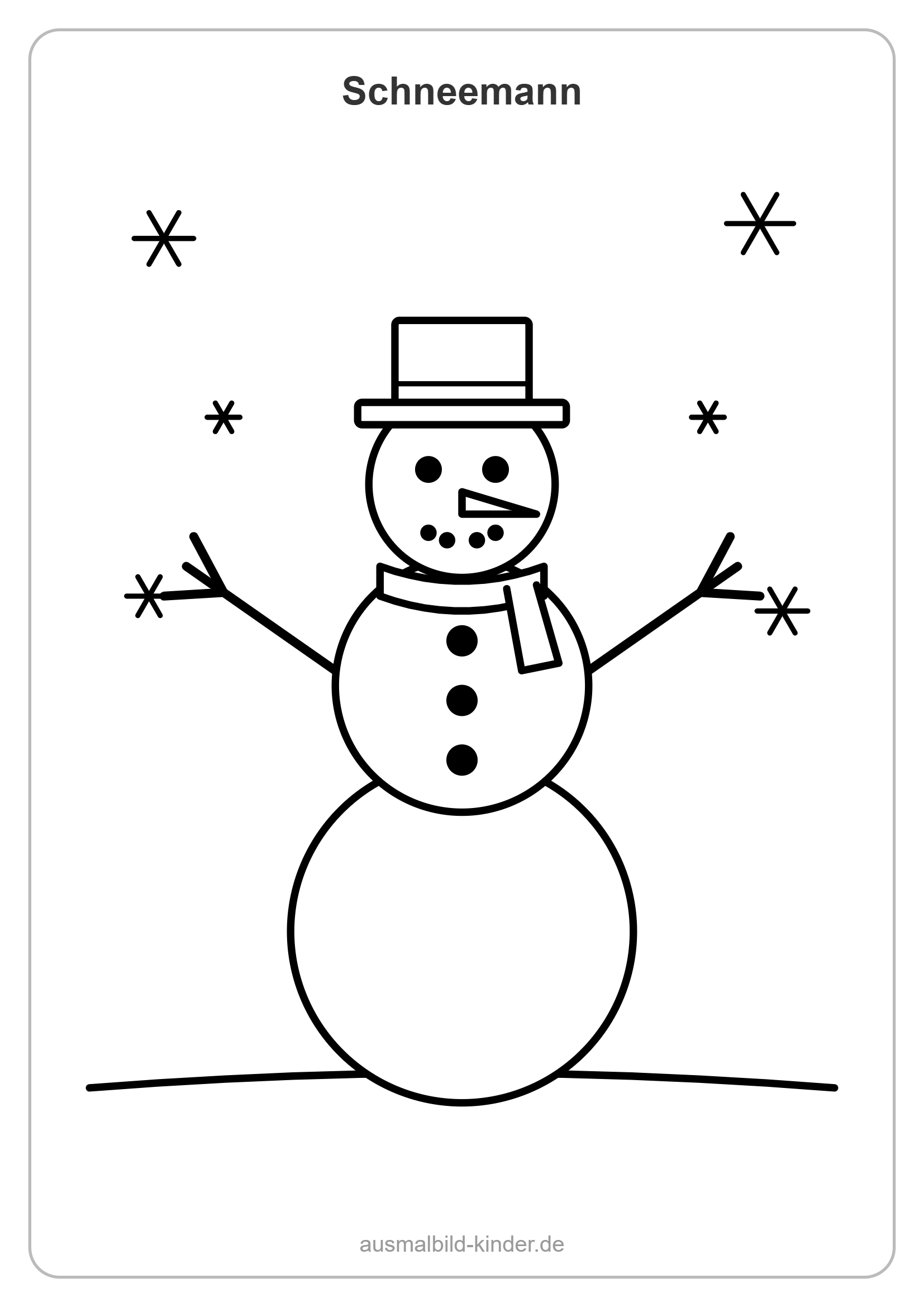Ausmalbild Schneemann mit Hut, Schal und Karottennase