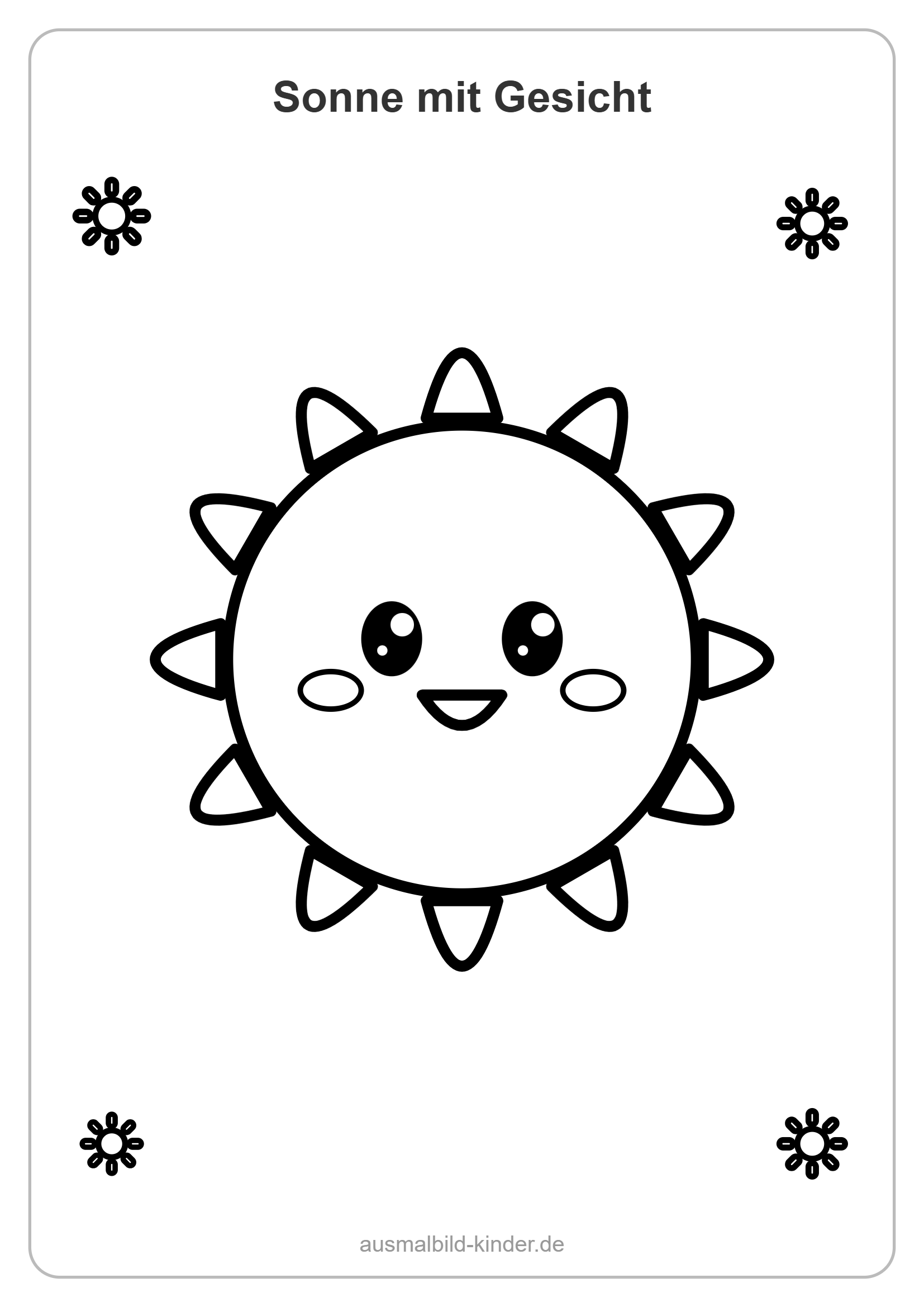 Sonne Ausmalbild: lachende Sonne mit Gesicht für Kinder