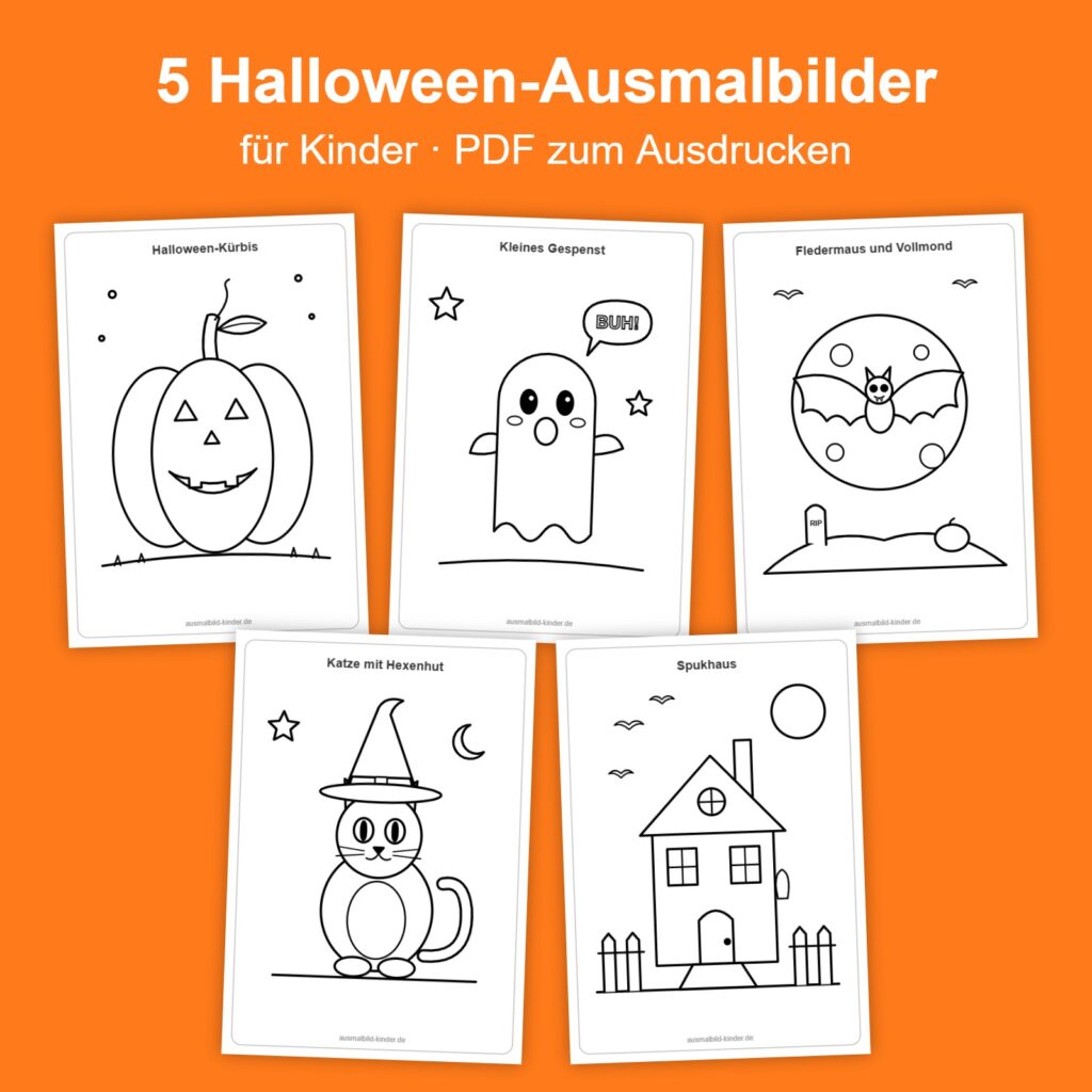 Paket mit 5 Halloween-Ausmalbildern für Kinder als PDF