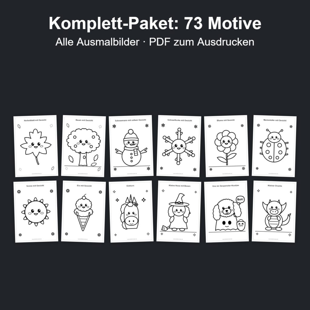 Komplett-Paket mit allen 73 Ausmalbildern für Kinder als PDF