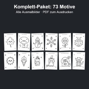 Komplett-Paket mit allen 73 Ausmalbildern f&uuml;r Kinder als PDF