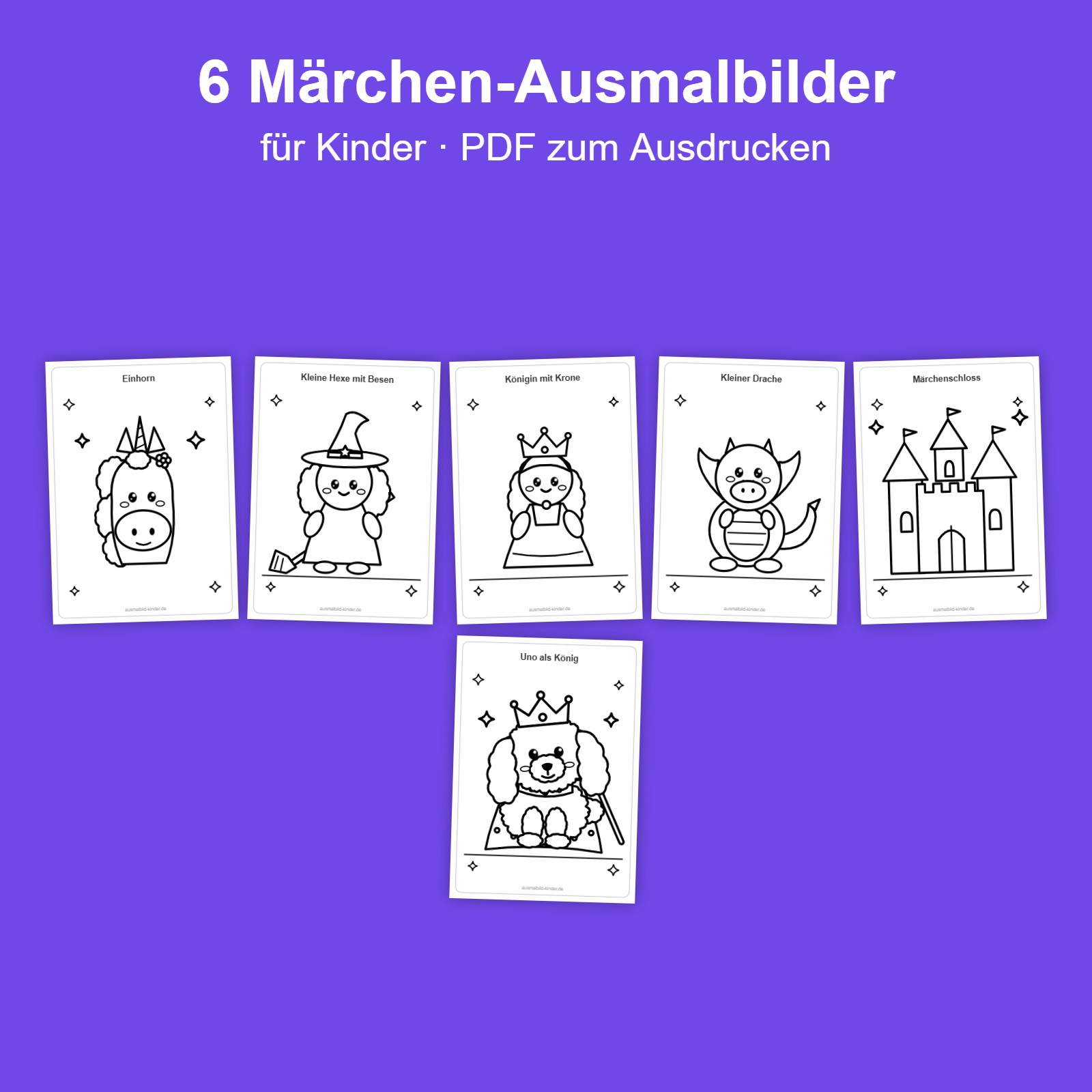 Paket mit 6 Märchen-Ausmalbildern für Kinder als PDF