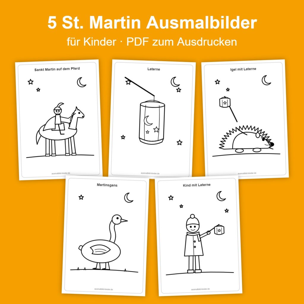Paket mit 5 St. Martin Ausmalbildern für Kinder als PDF