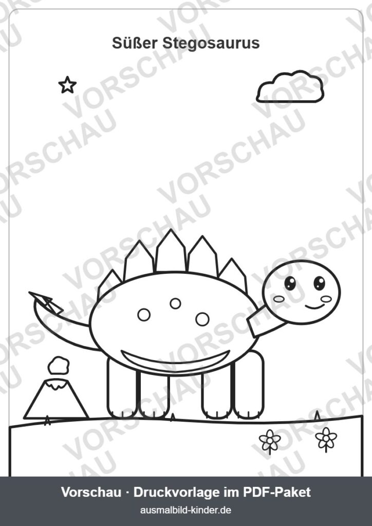 Süßer Stegosaurus mit Rückenplatten und Schwanzstacheln zum Ausmalen (Vorschau) – Stegosaurus Ausmalbild