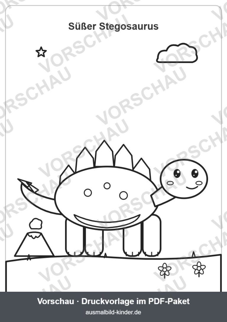 Süßer Stegosaurus mit Rückenplatten und Schwanzstacheln zum Ausmalen (Vorschau) – Stegosaurus Ausmalbild