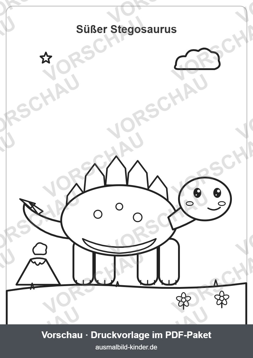 Süßer Stegosaurus mit Rückenplatten und Schwanzstacheln zum Ausmalen (Vorschau) – Stegosaurus Ausmalbild