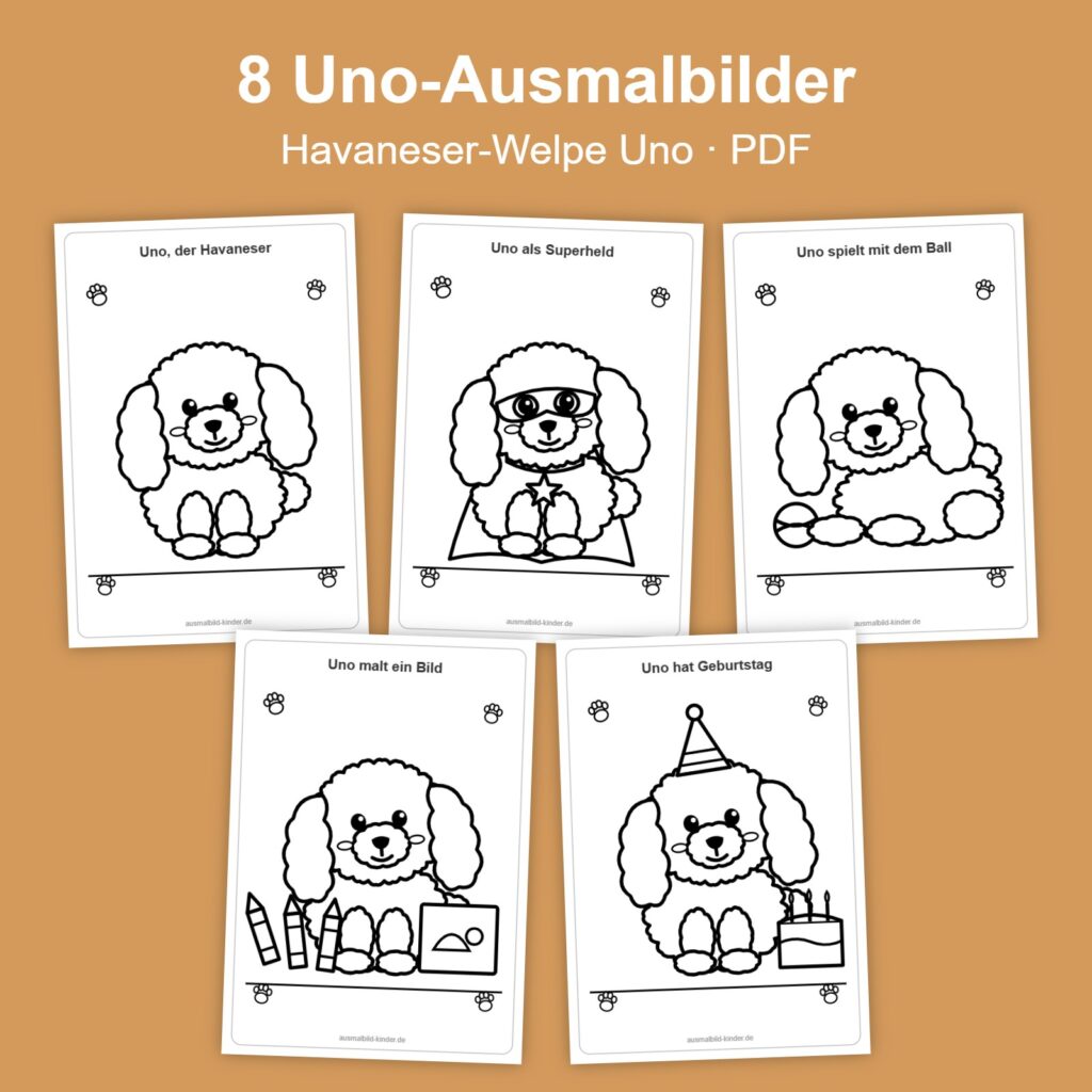 Paket mit 8 Uno-Ausmalbildern als PDF