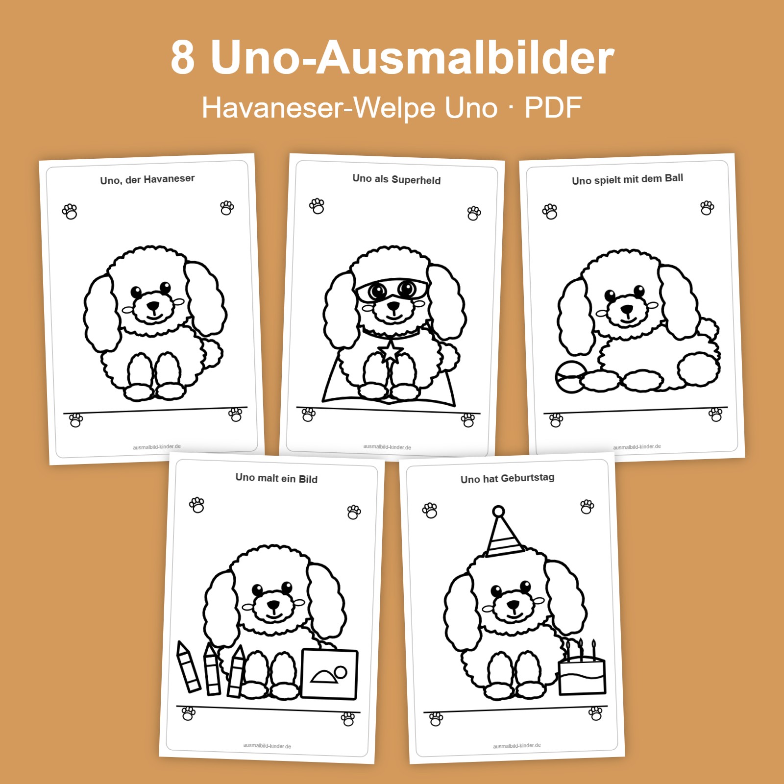 Paket mit 8 Uno-Ausmalbildern als PDF