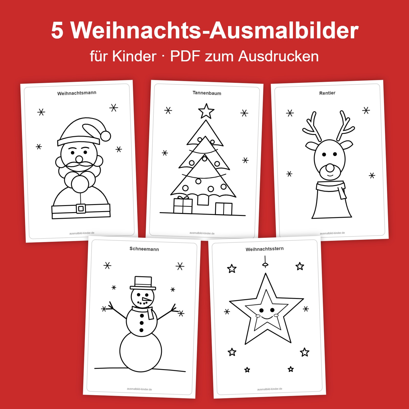 Paket mit 5 Weihnachts-Ausmalbildern für Kinder als PDF