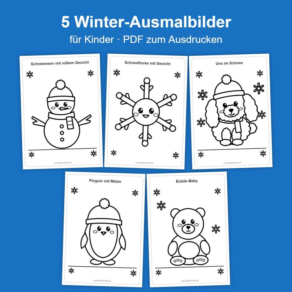 Paket mit 5 Winter-Ausmalbildern für Kinder als PDF